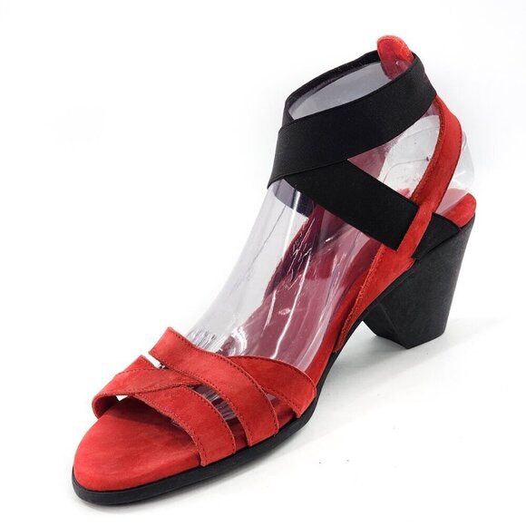 ARCHE NWOB Nubuck Leather Elastic Strap Sandals Red / Black - Picture 6 of 11